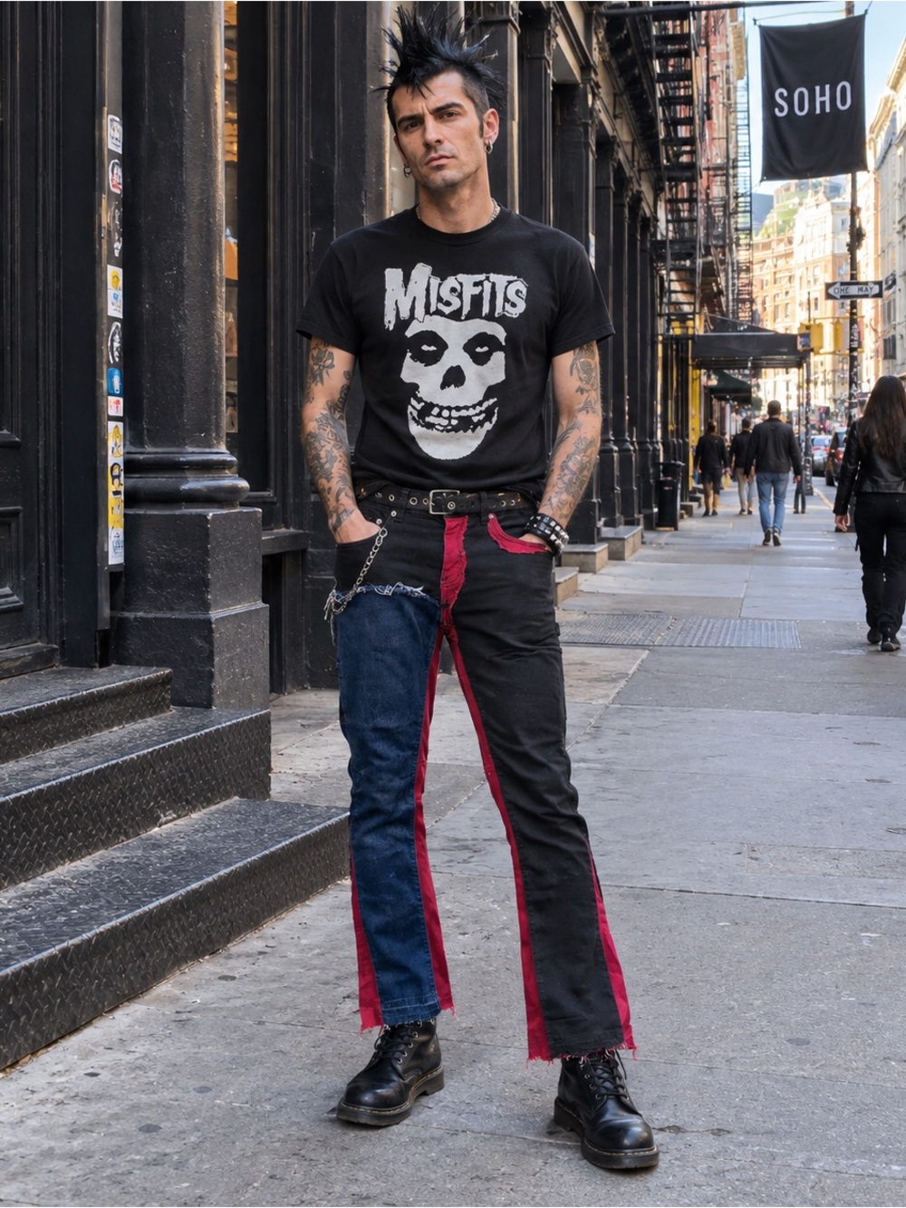 Valabasas Men Distressed Patchwork Flared Jeans Size 34 Black Designed Memphis